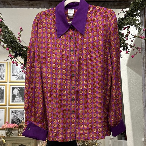 Loulou De La Falaise Tops - Women's Purple Printed Button-Up Blouse